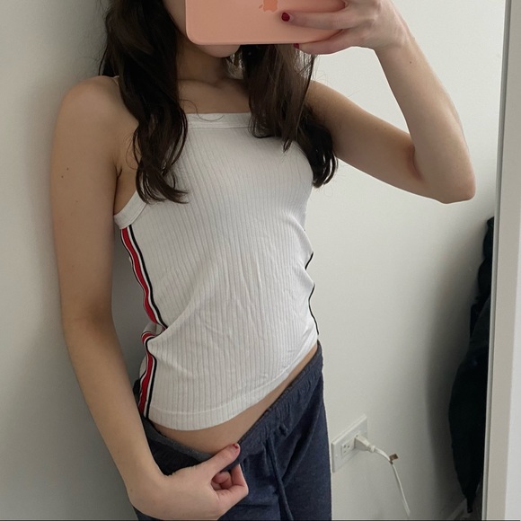 Red side stripped white tank. Brand new unworn. One size fits all, stretchy - Picture 1 of 3